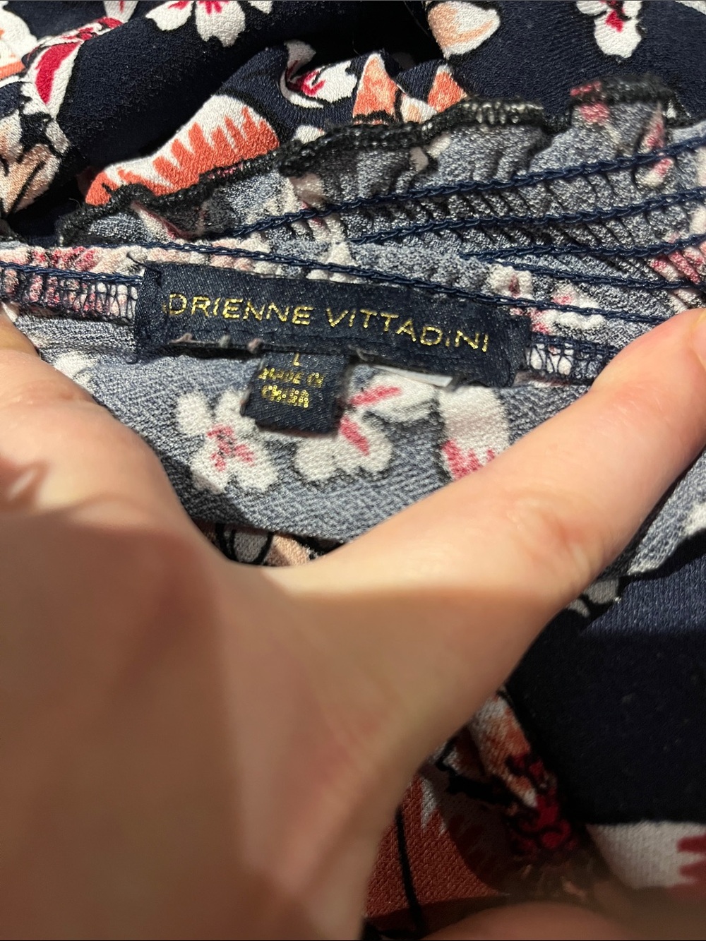 Adrienne Vittadini Navy Floral Smocked Ruffle Sleeve Camisole - Picture 2 of 5